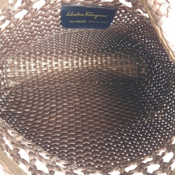 SALVATORE FERRAGAMO Gancini Bronze Woven Leather Top Handle Tote Shoulder Bag - Picture 10 of 10